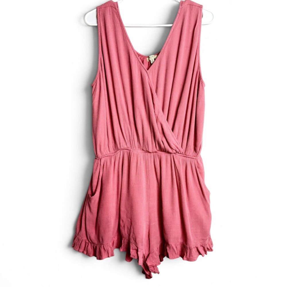 dusty rose woven romper xl boho coquette cottagecore beach vacation romper